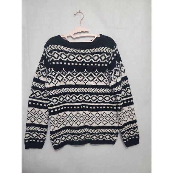 Vintage Women's Eddie Bauer Wool Angora Fair Isle Black and White Sweater - Picture 6 of 6